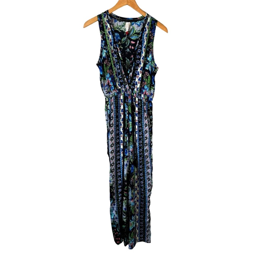 New RAGA Womens Floral Printed Sleeveless Jumpsuit Blue Multi Size XS NWOT